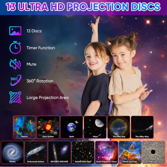 Galaxy Star Projector with 13 Discs and HD Rotation